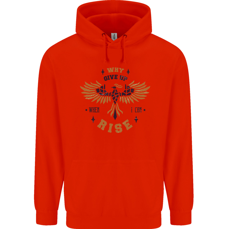 Rising Pheonix Motivational Message Quote Childrens Kids Hoodie Bright Red