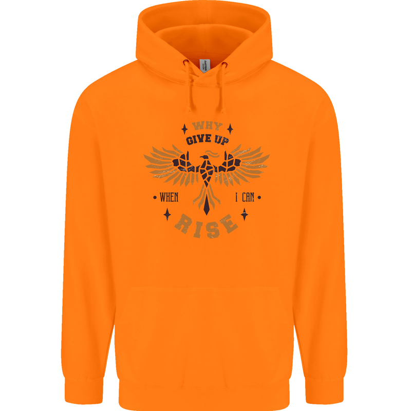 Rising Pheonix Motivational Message Quote Childrens Kids Hoodie Orange