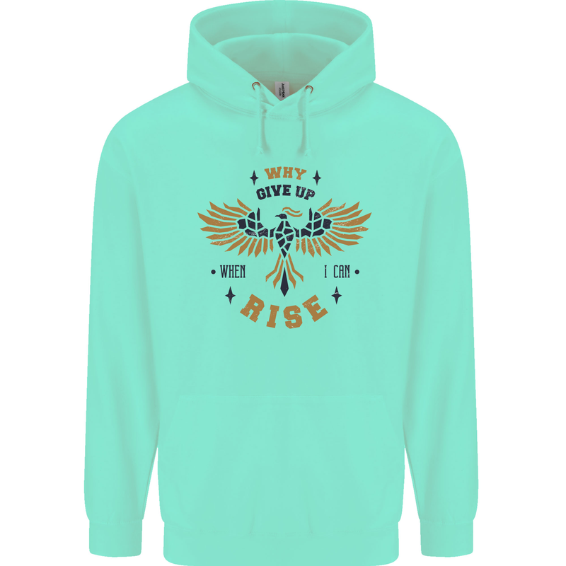 Rising Pheonix Motivational Message Quote Childrens Kids Hoodie Peppermint