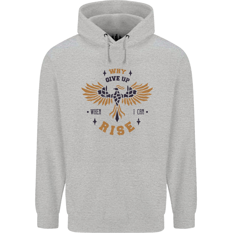 Rising Pheonix Motivational Message Quote Childrens Kids Hoodie Sports Grey