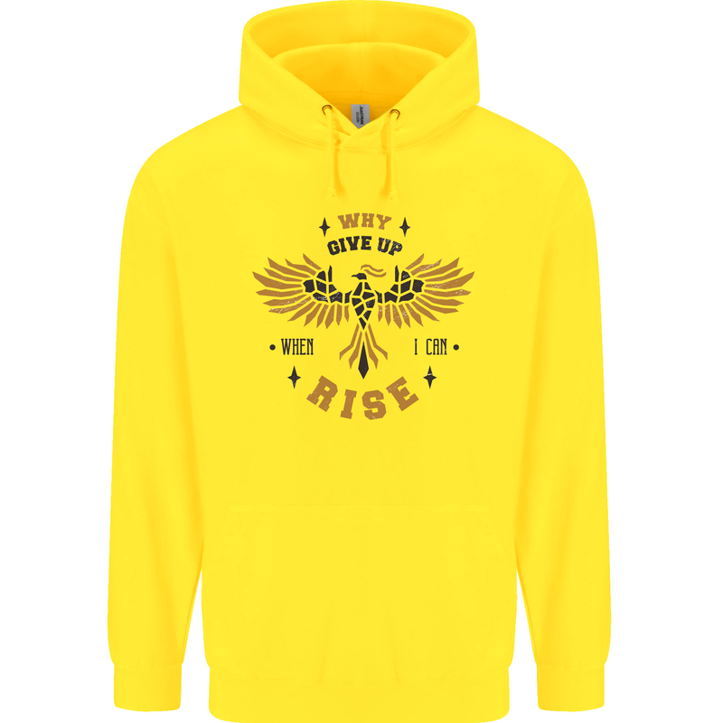 Rising Pheonix Motivational Message Quote Childrens Kids Hoodie Yellow