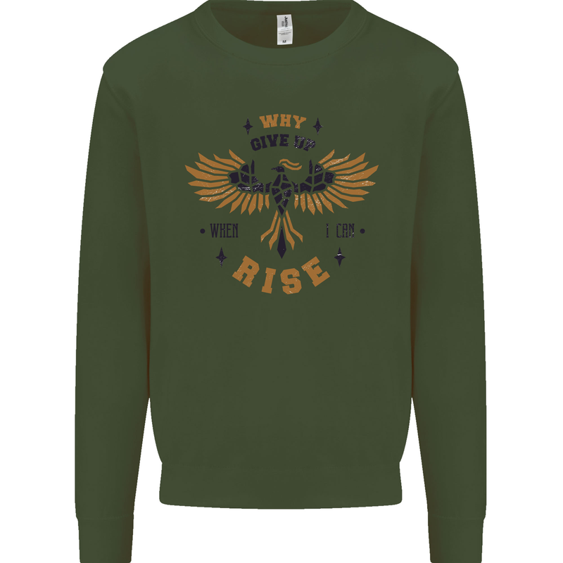 Rising Pheonix Motivational Message Quote Kids Sweatshirt Jumper Forest Green
