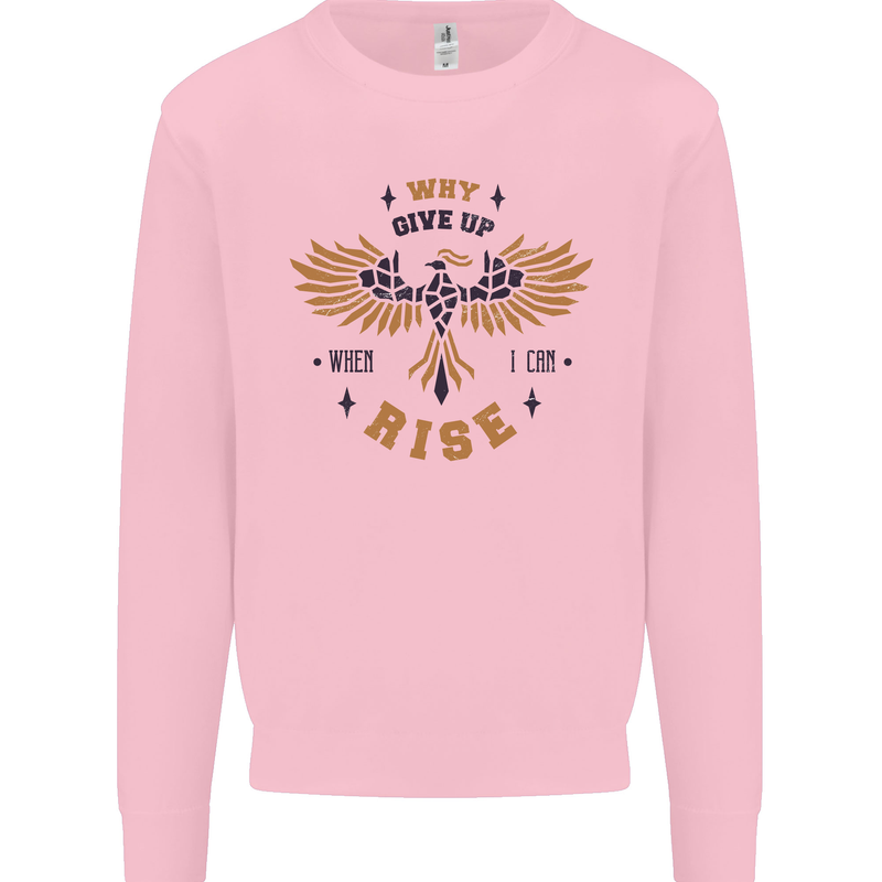 Rising Pheonix Motivational Message Quote Kids Sweatshirt Jumper Light Pink