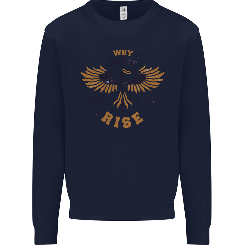 Rising Pheonix Motivational Message Quote Kids Sweatshirt Jumper Navy Blue