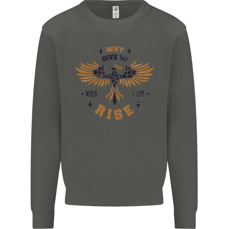 Rising Pheonix Motivational Message Quote Kids Sweatshirt Jumper Storm Grey