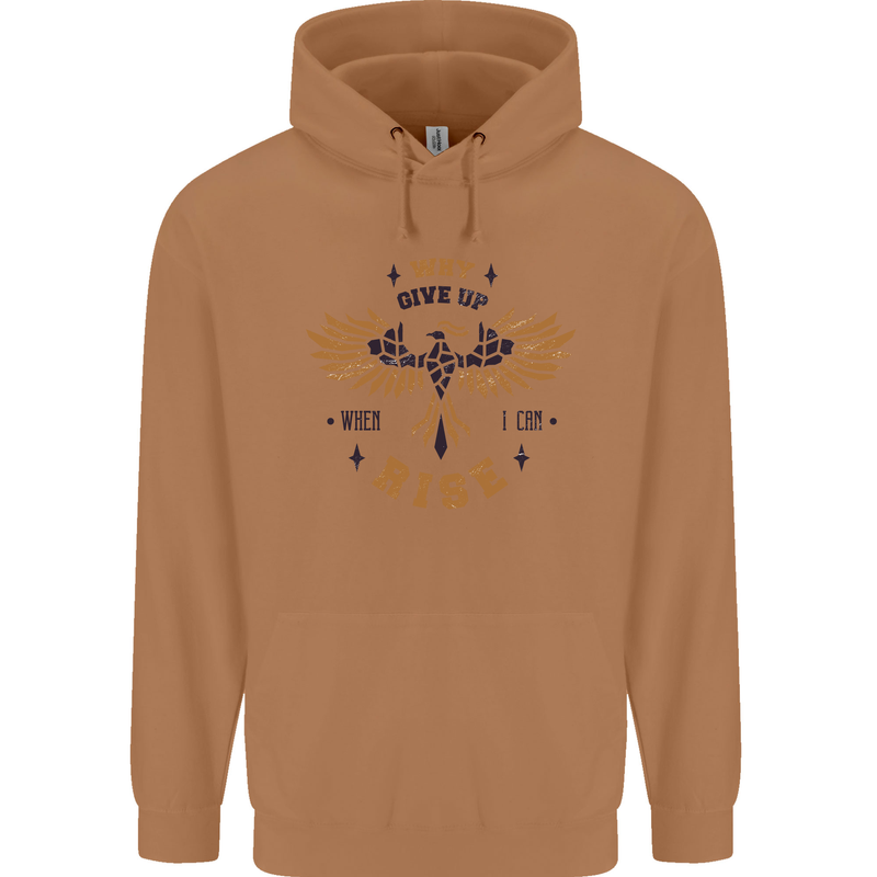 Rising Pheonix Motivational Message Quote Mens 80% Cotton Hoodie Caramel Latte