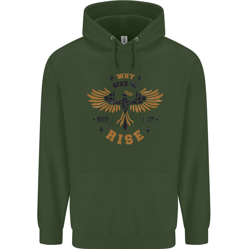 Rising Pheonix Motivational Message Quote Mens 80% Cotton Hoodie Forest Green