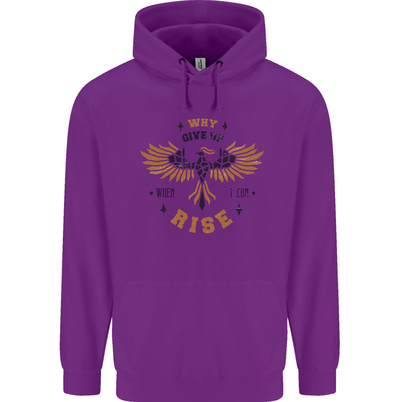 Rising Pheonix Motivational Message Quote Mens 80% Cotton Hoodie Purple