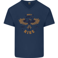 Rising Pheonix Motivational Message Quote Mens V-Neck Cotton T-Shirt Navy Blue