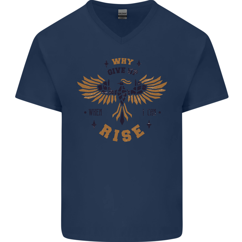 Rising Pheonix Motivational Message Quote Mens V-Neck Cotton T-Shirt Navy Blue