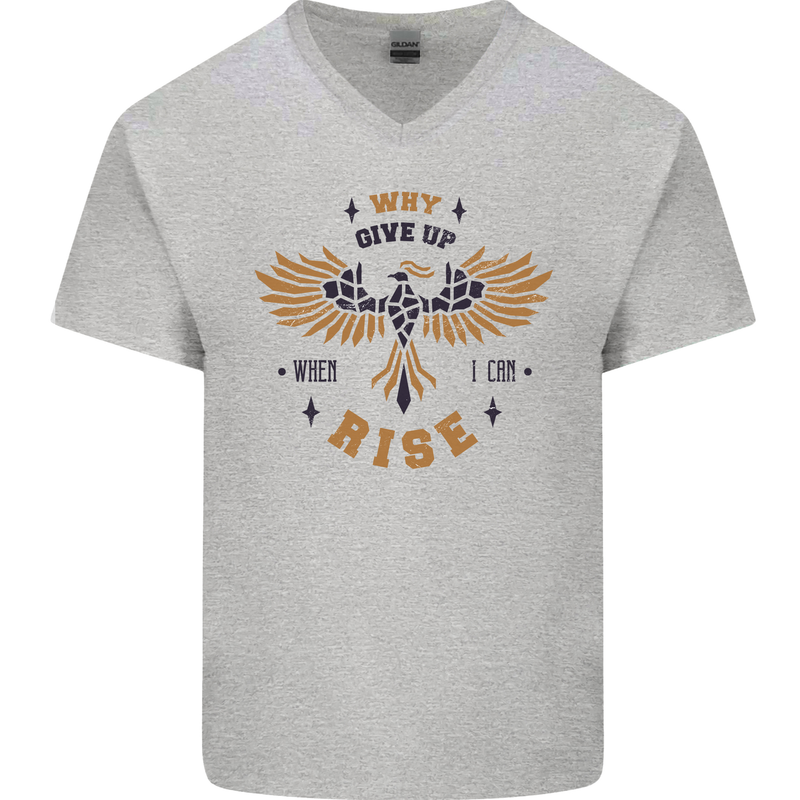 Rising Pheonix Motivational Message Quote Mens V-Neck Cotton T-Shirt Sports Grey