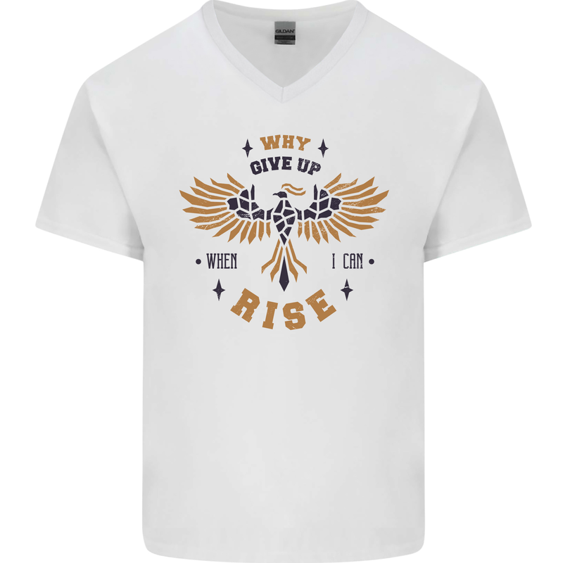 Rising Pheonix Motivational Message Quote Mens V-Neck Cotton T-Shirt White
