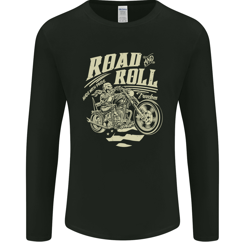 Road and Roll Motorbike Biker Motorcycle Mens Long Sleeve T-Shirt Black