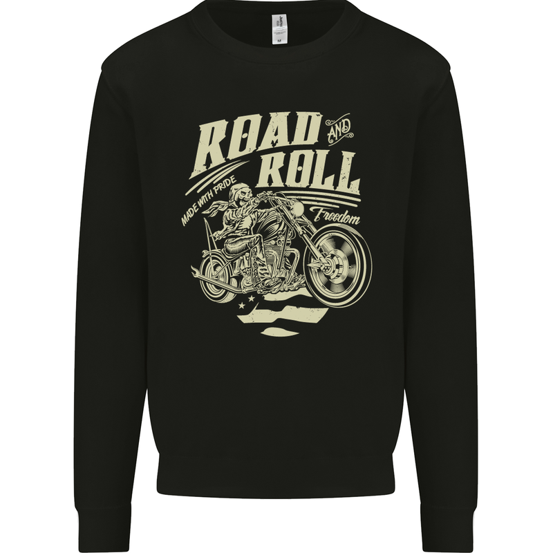 Road and Roll Motorbike Biker Motorcycle Mens Sweatshirt Jumper Black