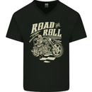 Road and Roll Motorbike Biker Motorcycle Mens V-Neck Cotton T-Shirt Black