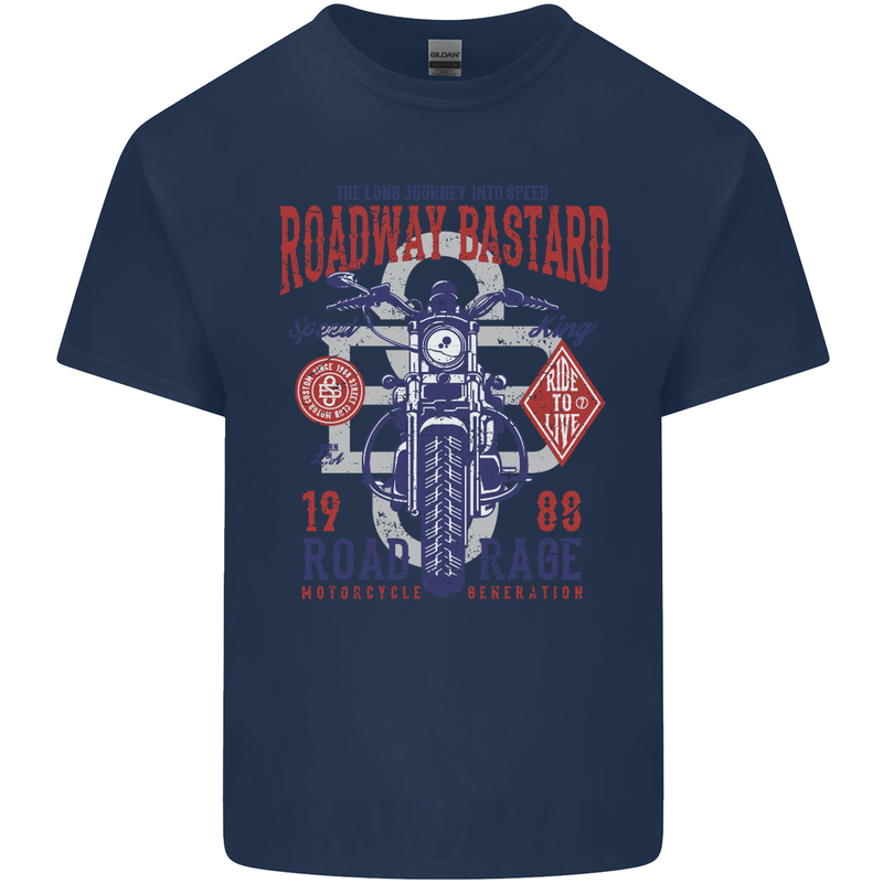 Roadway Bastard Motorcycle Biker Motorbike Kids T-Shirt Childrens Navy Blue