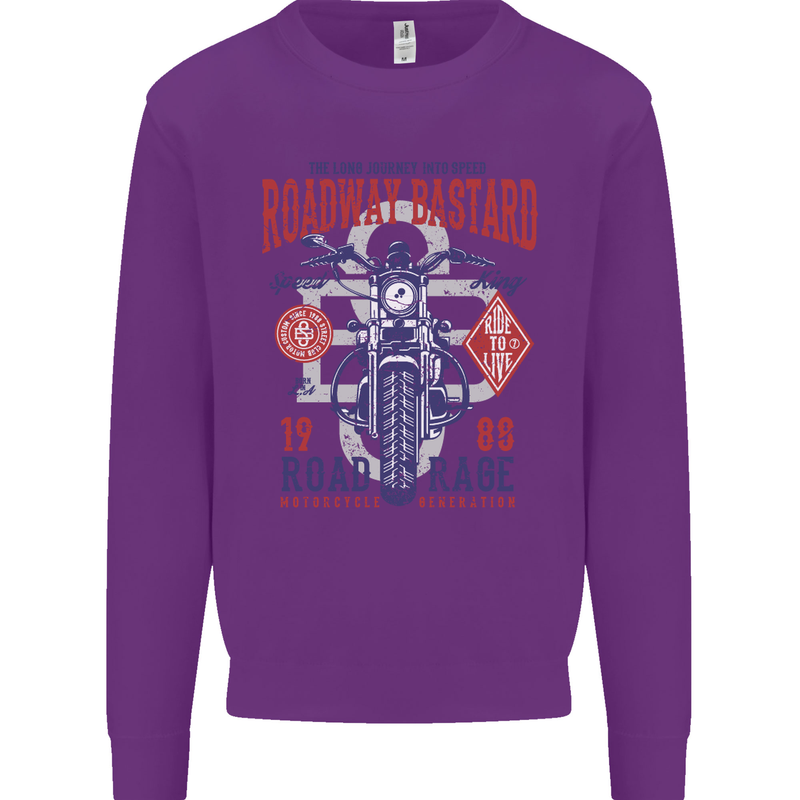 Roadway Bastard Motorcycle Biker Motorbike Mens Sweatshirt Jumper Purple