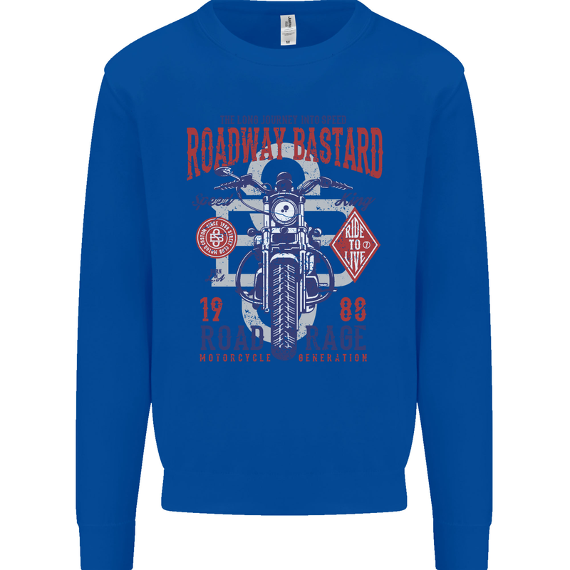Roadway Bastard Motorcycle Biker Motorbike Mens Sweatshirt Jumper Royal Blue