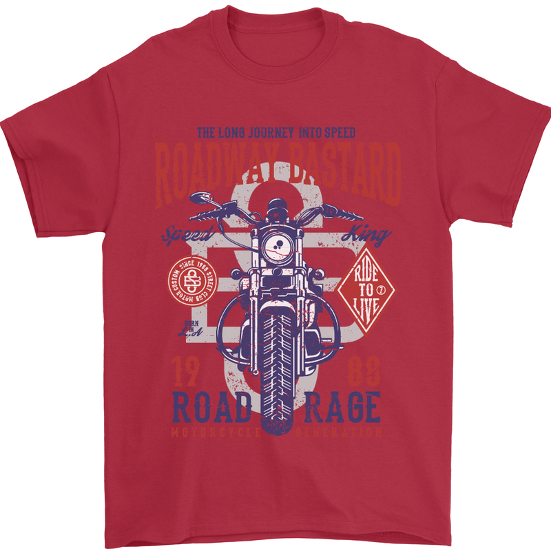 Roadway Bastard Motorcycle Biker Motorbike Mens T-Shirt Cotton Gildan Red