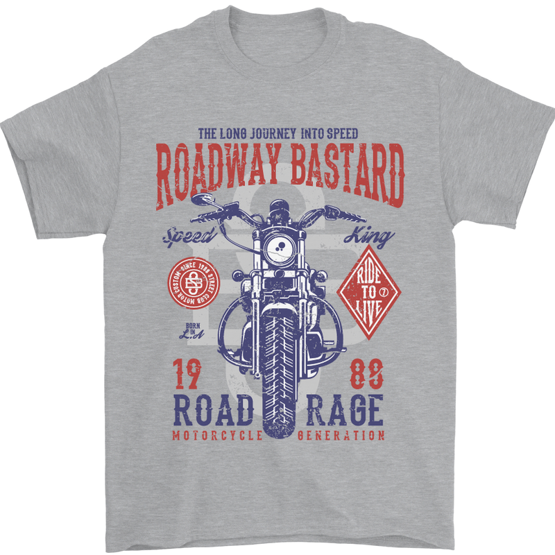 Roadway Bastard Motorcycle Biker Motorbike Mens T-Shirt Cotton Gildan Sports Grey