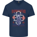 Roadway Bastard Motorcycle Biker Motorbike Mens V-Neck Cotton T-Shirt Navy Blue