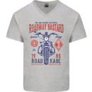 Roadway Bastard Motorcycle Biker Motorbike Mens V-Neck Cotton T-Shirt Sports Grey