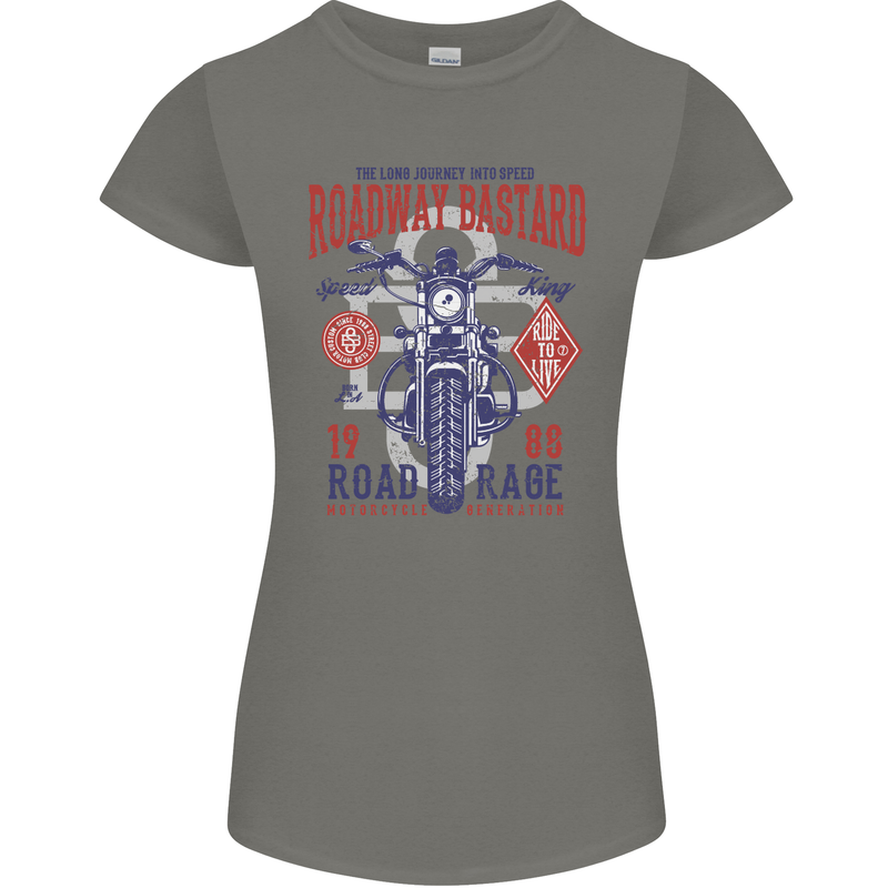 Roadway Bastard Motorcycle Biker Motorbike Womens Petite Cut T-Shirt Charcoal