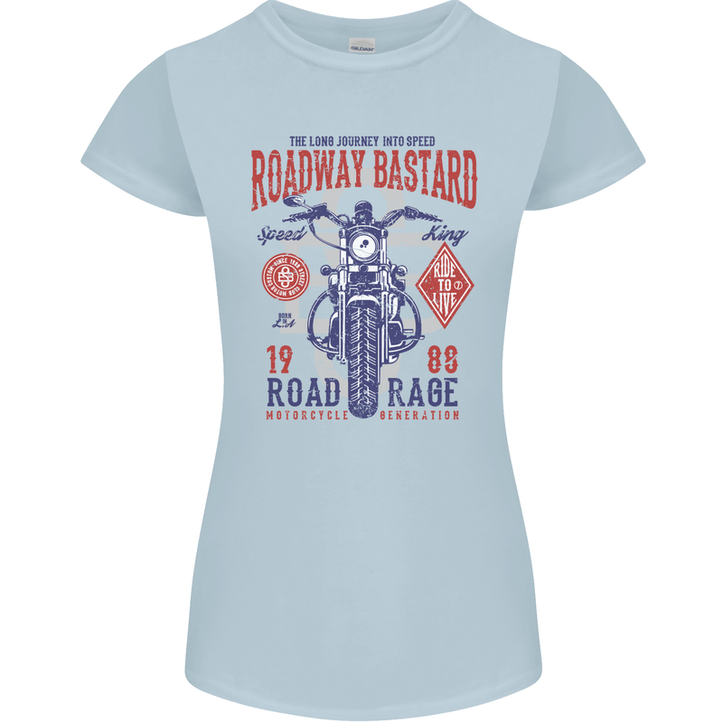 Roadway Bastard Motorcycle Biker Motorbike Womens Petite Cut T-Shirt Light Blue