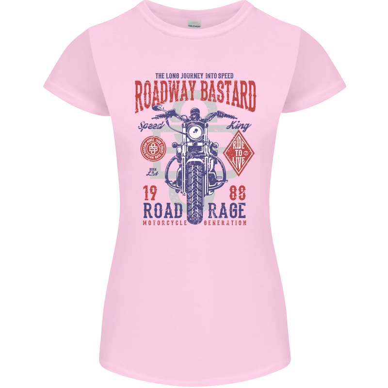 Roadway Bastard Motorcycle Biker Motorbike Womens Petite Cut T-Shirt Light Pink