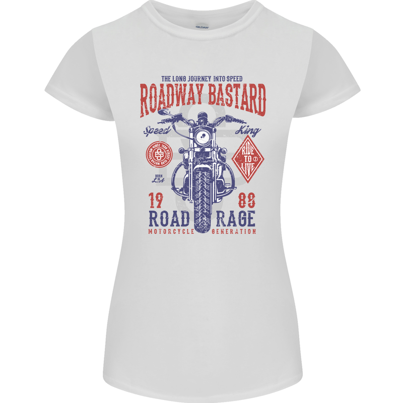 Roadway Bastard Motorcycle Biker Motorbike Womens Petite Cut T-Shirt White