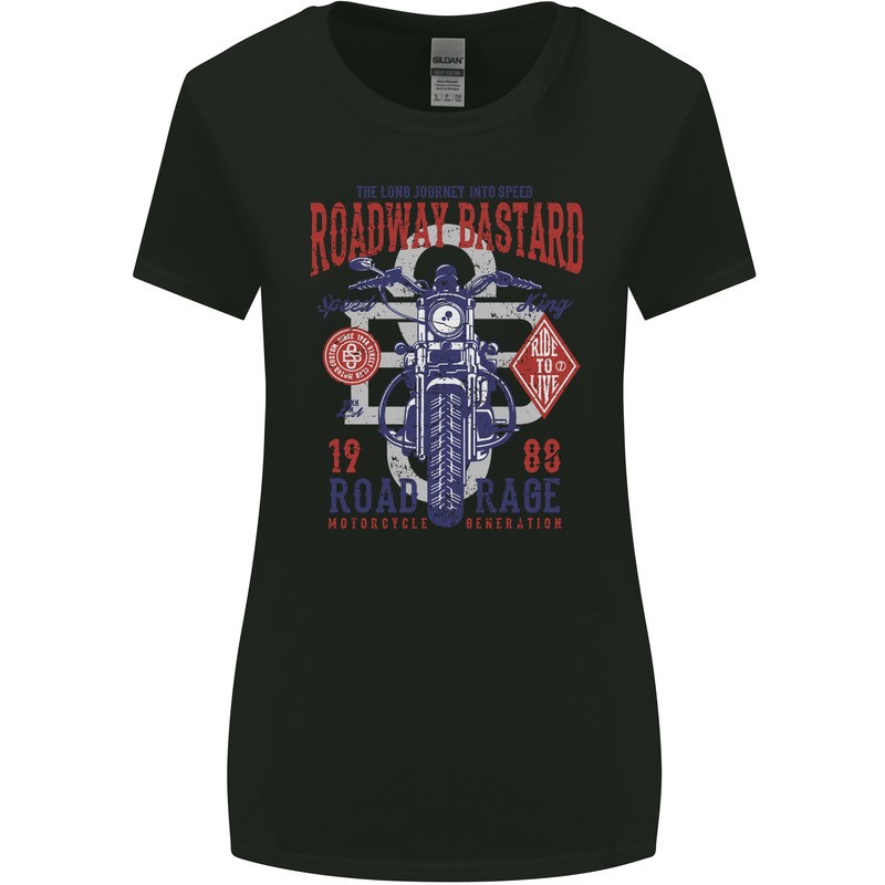 Roadway Bastard Motorcycle Biker Motorbike Womens Wider Cut T-Shirt Black
