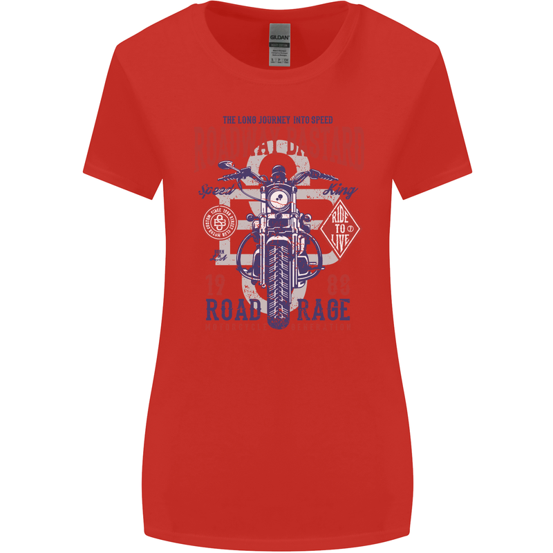 Roadway Bastard Motorcycle Biker Motorbike Womens Wider Cut T-Shirt Red