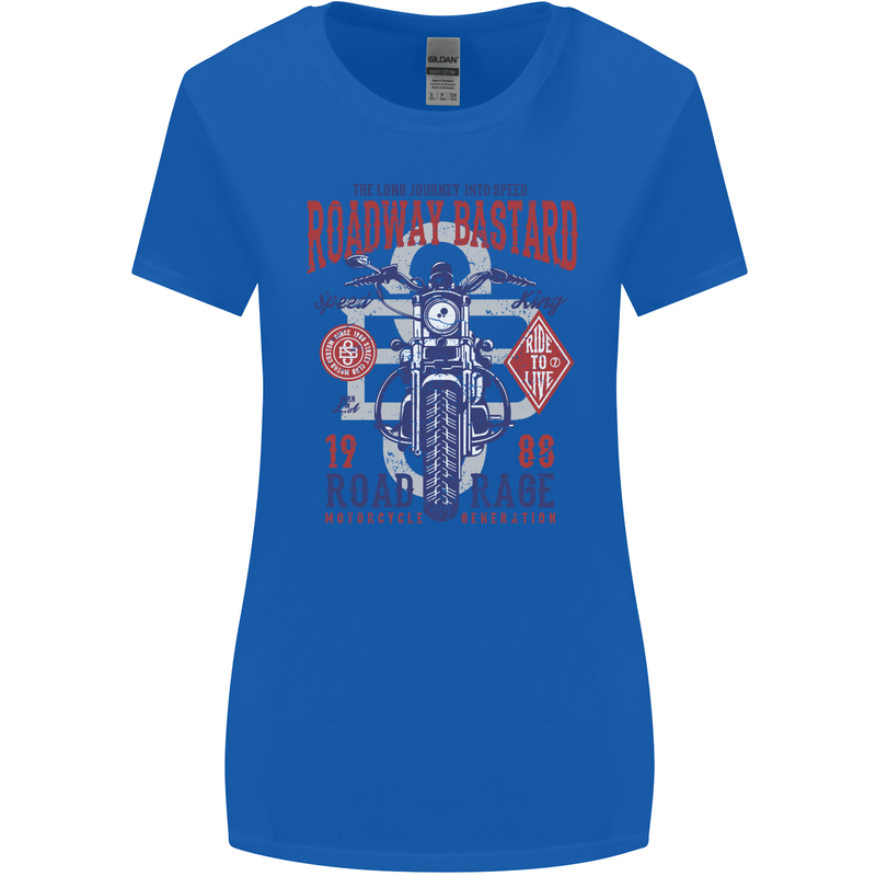 Roadway Bastard Motorcycle Biker Motorbike Womens Wider Cut T-Shirt Royal Blue