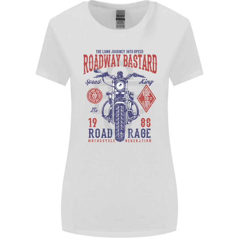 Roadway Bastard Motorcycle Biker Motorbike Womens Wider Cut T-Shirt White