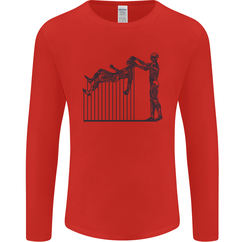 Robot Maintenance AI Futuristic SC-FI Mens Long Sleeve T-Shirt Red