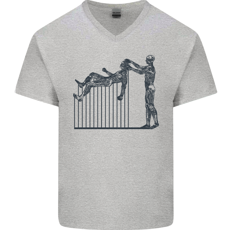 Robot Maintenance AI Futuristic SC-FI Mens V-Neck Cotton T-Shirt Sports Grey
