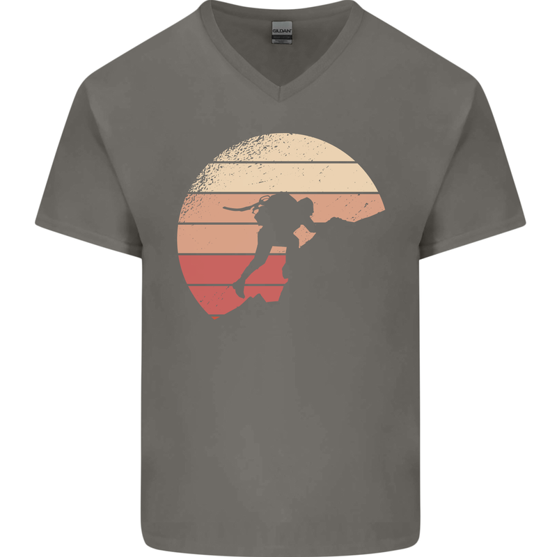 Rock Climber Climbing Mountaineering Mens V-Neck Cotton T-Shirt Charcoal