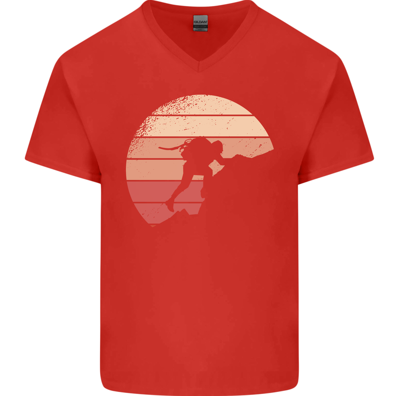 Rock Climber Climbing Mountaineering Mens V-Neck Cotton T-Shirt Red