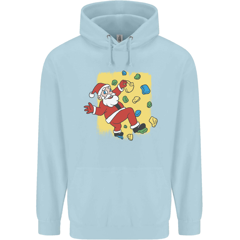 Rock Climbing Santa Funny Christmas Climber Childrens Kids Hoodie Light Blue