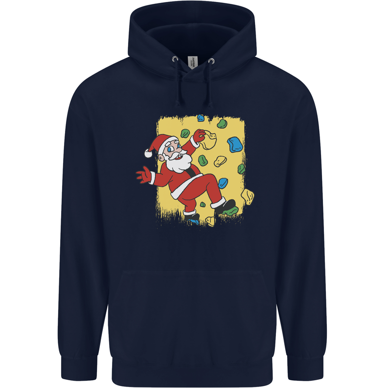 Rock Climbing Santa Funny Christmas Climber Childrens Kids Hoodie Navy Blue
