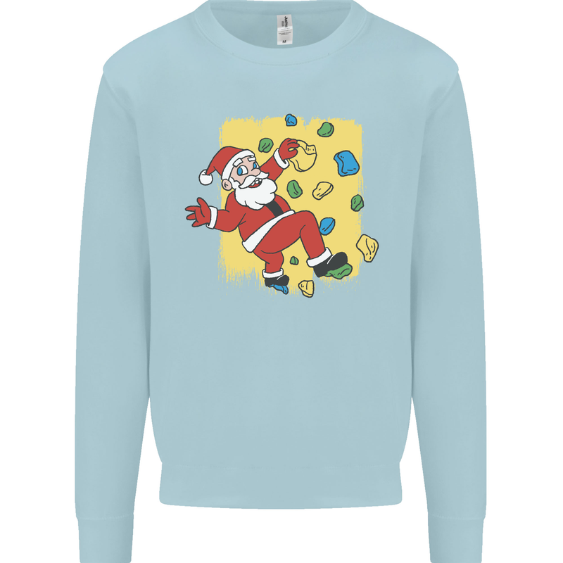 Rock Climbing Santa Funny Christmas Climber Kids Sweatshirt Jumper Light Blue