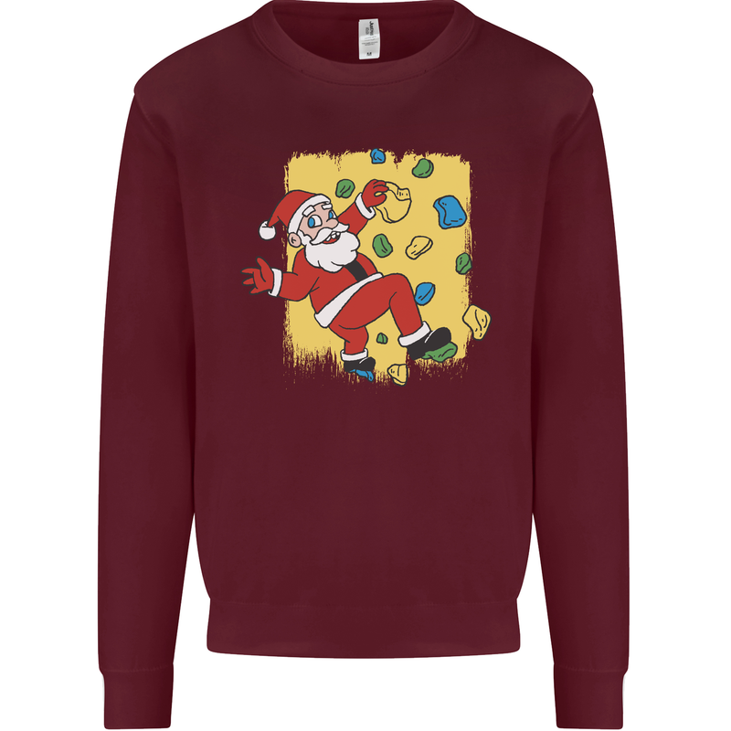 Rock Climbing Santa Funny Christmas Climber Kids Sweatshirt Jumper Maroon