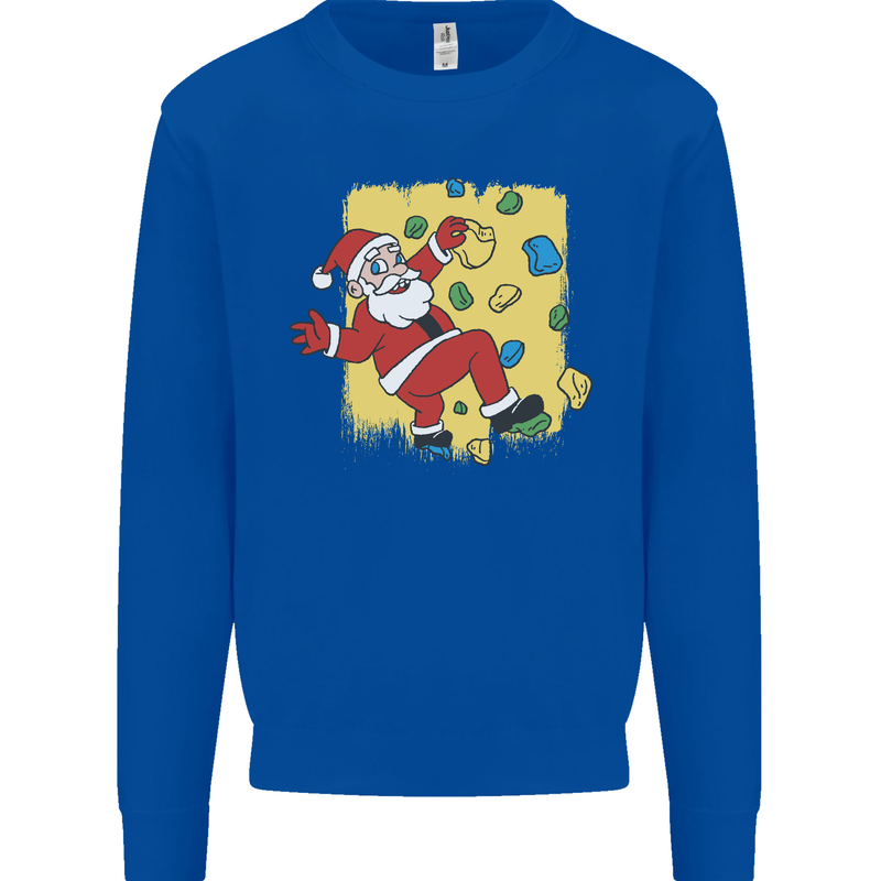 Rock Climbing Santa Funny Christmas Climber Kids Sweatshirt Jumper Royal Blue