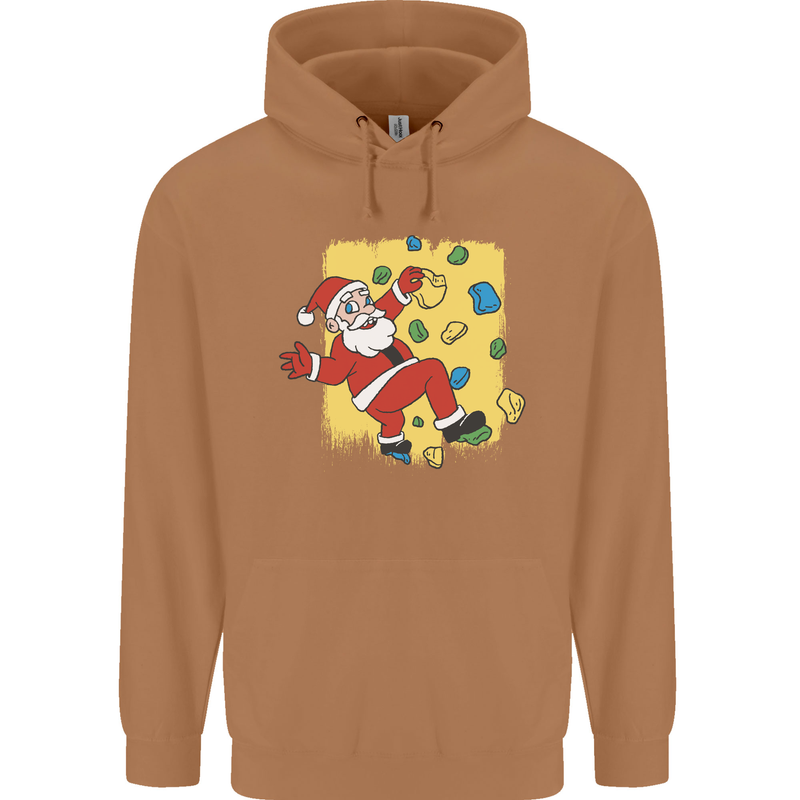 Rock Climbing Santa Funny Christmas Climber Mens 80% Cotton Hoodie Caramel Latte