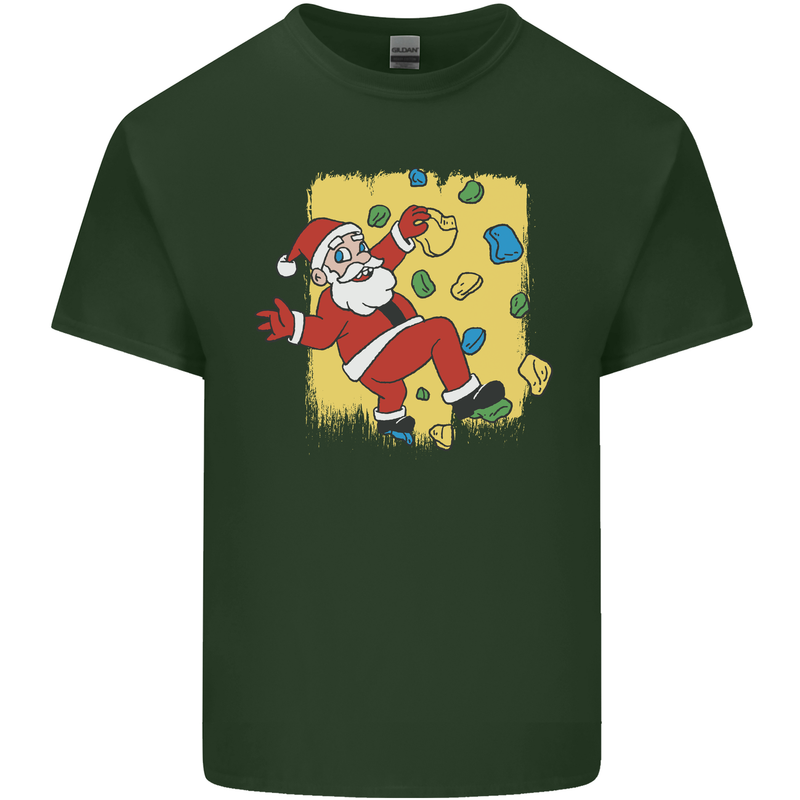 Rock Climbing Santa Funny Christmas Climber Mens Cotton T-Shirt Tee Top Forest Green