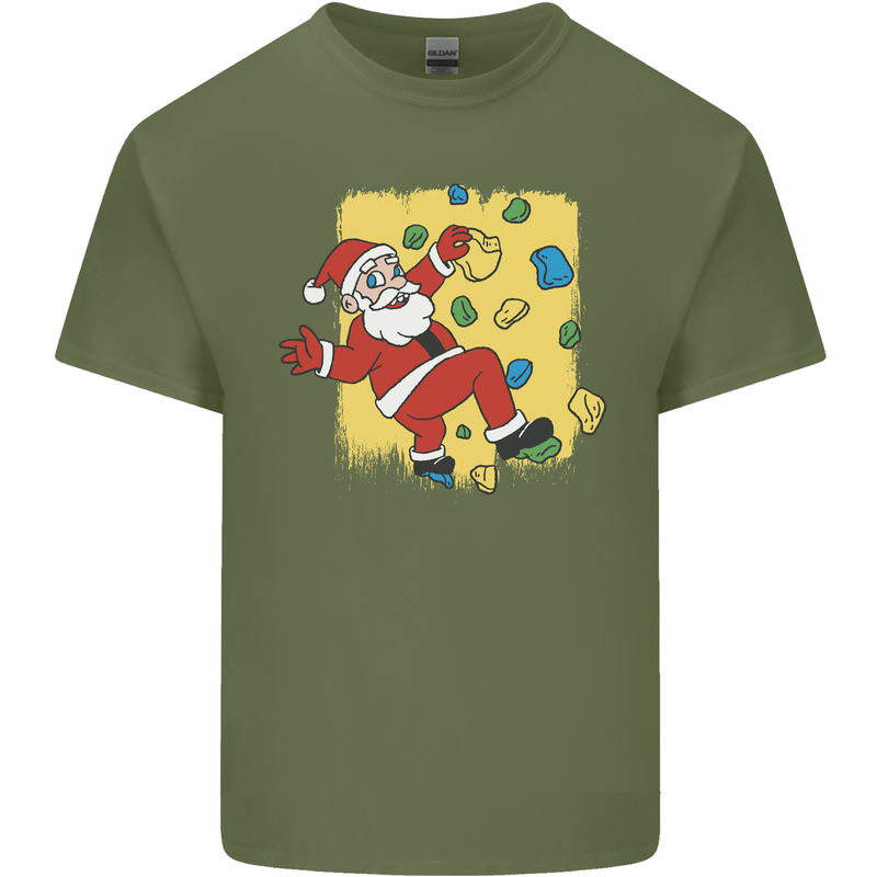 Rock Climbing Santa Funny Christmas Climber Mens Cotton T-Shirt Tee Top Military Green