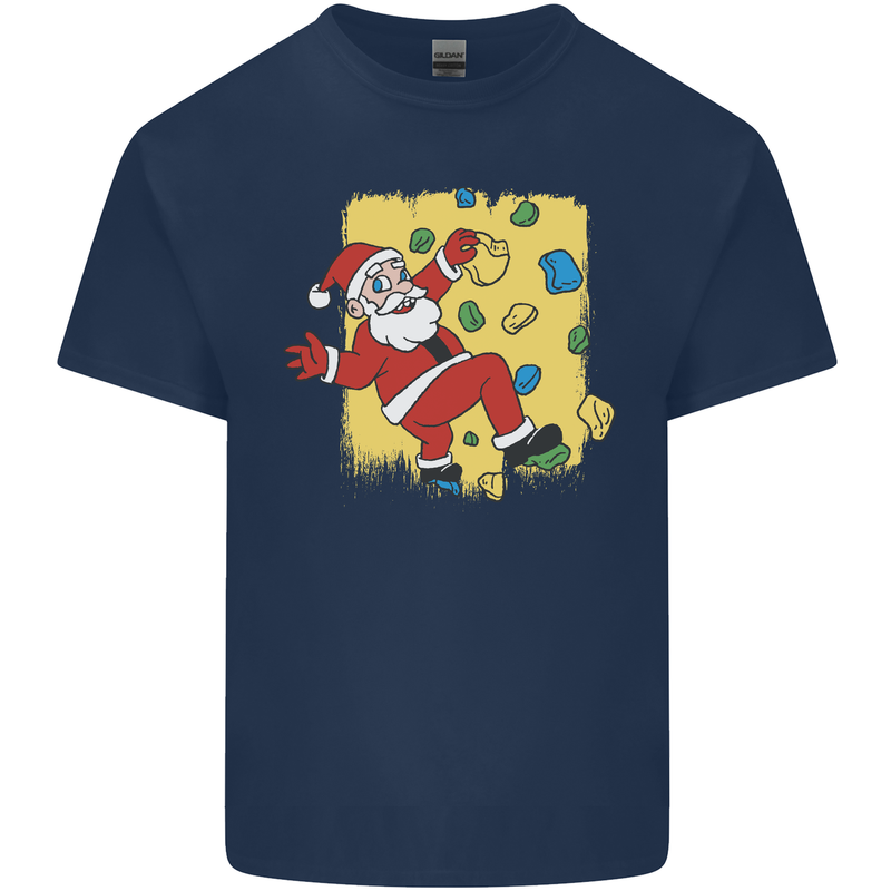 Rock Climbing Santa Funny Christmas Climber Mens Cotton T-Shirt Tee Top Navy Blue