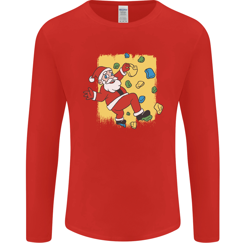 Rock Climbing Santa Funny Christmas Climber Mens Long Sleeve T-Shirt Red