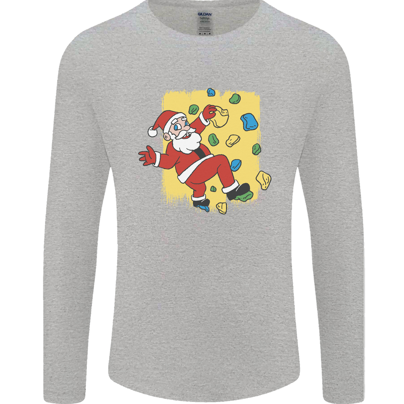 Rock Climbing Santa Funny Christmas Climber Mens Long Sleeve T-Shirt Sports Grey