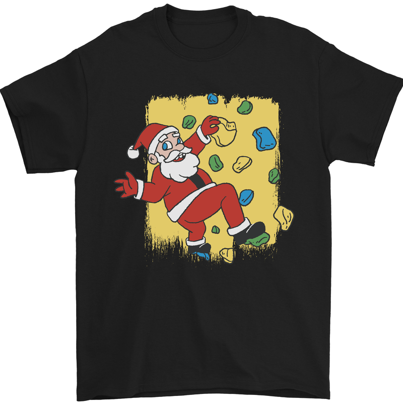 Rock Climbing Santa Funny Christmas Climber Mens T-Shirt 100% Cotton Black